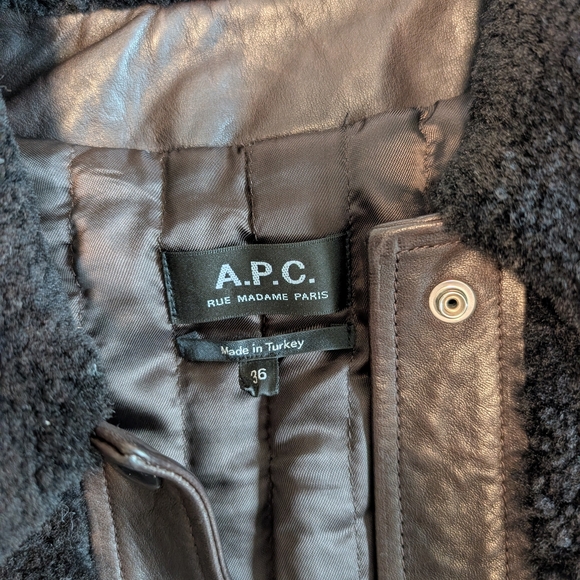 NWOT A.P.C. Brown Leather Jacket with Shearling Accents - Picture 7 of 8